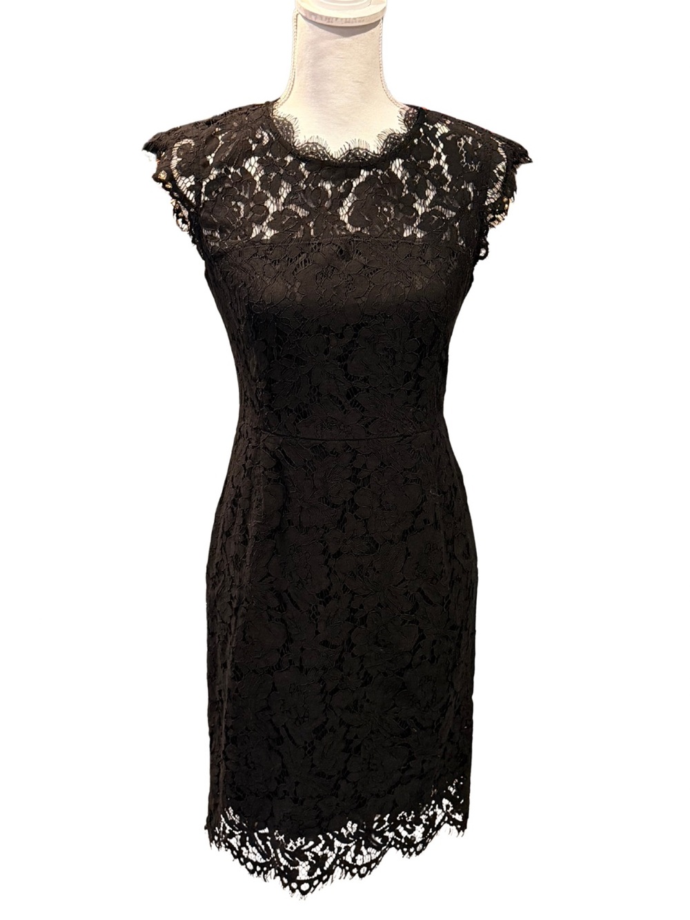 Miusol Black Lace Cap-Sleeve Midi Dress